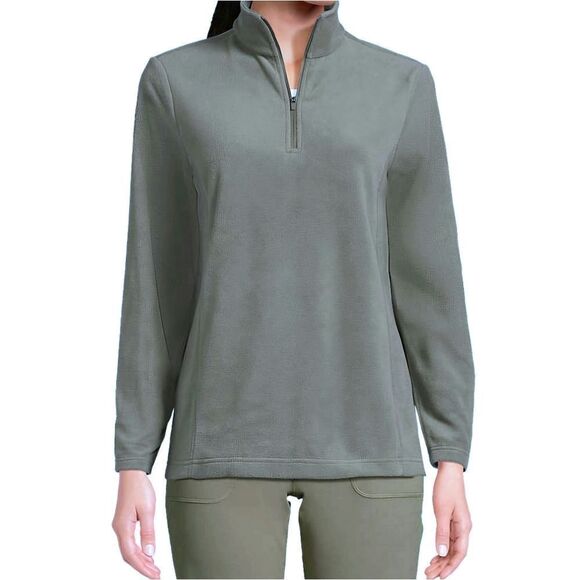 Lands' End Women’s Gray Fleece Quarter Zip Pullover Sweatshirt Jacket - Picture 2 of 16